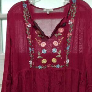 Jodifl Women Embroided Tunic Long Sleeve Shirt Size Large